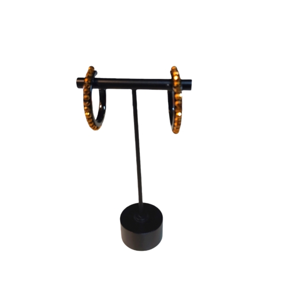 - NWOT Premier Designs Copper Falls Black  Beaded Hoop Pierced Earrings